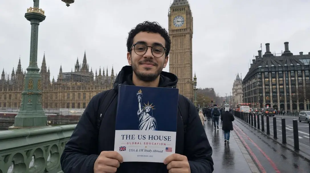 Algerian student with The Us House Global Education brochure in London